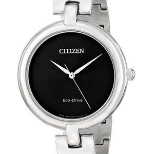 Brand NEW Citizen Eco-Drive (Solar) Bangle Silver Watch Black Dial